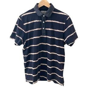 Jack Spade Brushstroke Stripe Polo Shirt - Navy Blue Oatmeal - Medium
